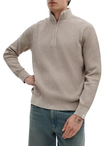 rag & bone Men's Caden Quarter-Zip Cotton-Blend Sweater - Taupe | Thumbnail 3 rag & bone Men's Caden Quarter-Zip Cotton-Blend Sweater - Taupe | Thumbnail 3