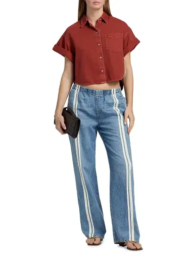 rag & bone Women's Marin Ultra Featherweight Denim Crop Top - Sienna Stone | Thumbnail 2 rag & bone Women's Marin Ultra Featherweight Denim Crop Top - Sienna Stone | Thumbnail 2