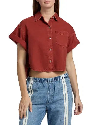 rag & bone Women's Marin Ultra Featherweight Denim Crop Top - Sienna Stone | Thumbnail 3 rag & bone Women's Marin Ultra Featherweight Denim Crop Top - Sienna Stone | Thumbnail 3