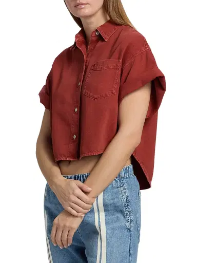 rag & bone Women's Marin Ultra Featherweight Denim Crop Top - Sienna Stone | Thumbnail 4 rag & bone Women's Marin Ultra Featherweight Denim Crop Top - Sienna Stone | Thumbnail 4