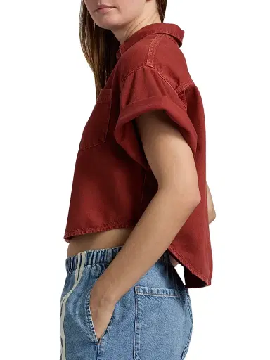 rag & bone Women's Marin Ultra Featherweight Denim Crop Top - Sienna Stone | Thumbnail 6 rag & bone Women's Marin Ultra Featherweight Denim Crop Top - Sienna Stone | Thumbnail 6