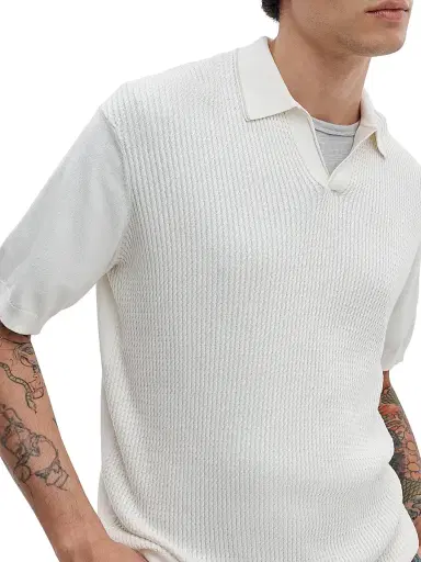 rag & bone Men's Saxon Silk-Cotton Johnny Polo Shirt - Chalk | Thumbnail 4 rag & bone Men's Saxon Silk-Cotton Johnny Polo Shirt - Chalk | Thumbnail 4