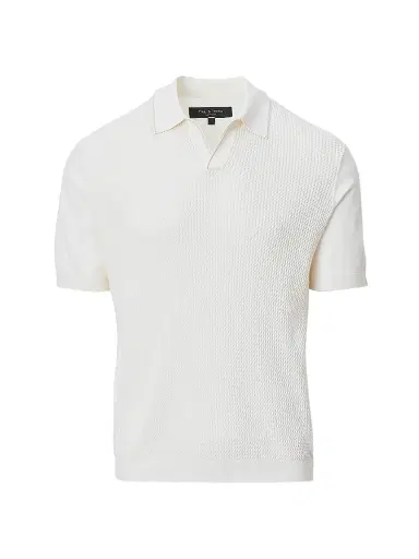 rag & bone Men's Saxon Silk-Cotton Johnny Polo Shirt - Chalk | Thumbnail 1 rag & bone Men's Saxon Silk-Cotton Johnny Polo Shirt - Chalk | Thumbnail 1