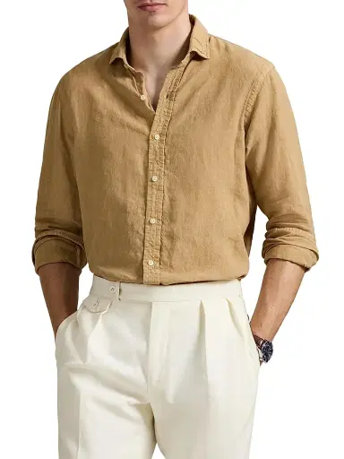 Polo Ralph Lauren Men's Slub Linen Button-Front Shirt - Classic Camel | Thumbnail 3 Polo Ralph Lauren Men's Slub Linen Button-Front Shirt - Classic Camel | Thumbnail 3