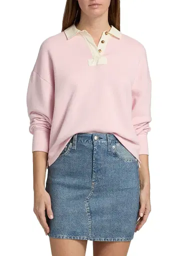 rag & bone Women's Vintage Terry Oversized Polo Sweatshirt - Peony | Thumbnail 3 rag & bone Women's Vintage Terry Oversized Polo Sweatshirt - Peony | Thumbnail 3