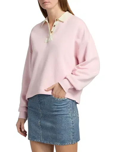 rag & bone Women's Vintage Terry Oversized Polo Sweatshirt - Peony | Thumbnail 4 rag & bone Women's Vintage Terry Oversized Polo Sweatshirt - Peony | Thumbnail 4