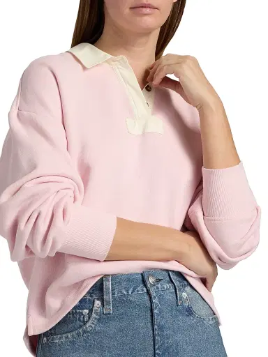 rag & bone Women's Vintage Terry Oversized Polo Sweatshirt - Peony | Thumbnail 6 rag & bone Women's Vintage Terry Oversized Polo Sweatshirt - Peony | Thumbnail 6