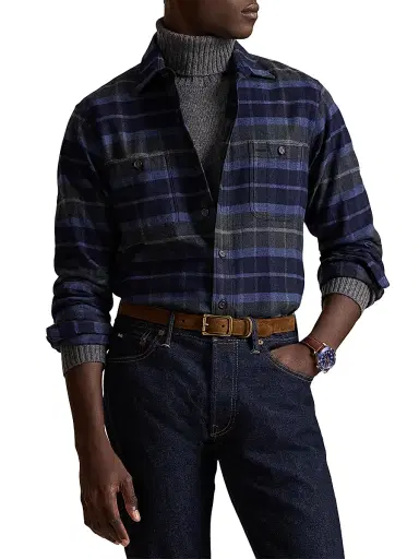 Polo Ralph Lauren Men's Super Ranch Plaid Cotton Flannel Shirt - Navy Grey Heather Multi - Size XL | Thumbnail 3 Polo Ralph Lauren Men's Super Ranch Plaid Cotton Flannel Shirt - Navy Grey Heather Multi - Size XL | Thumbnail 3