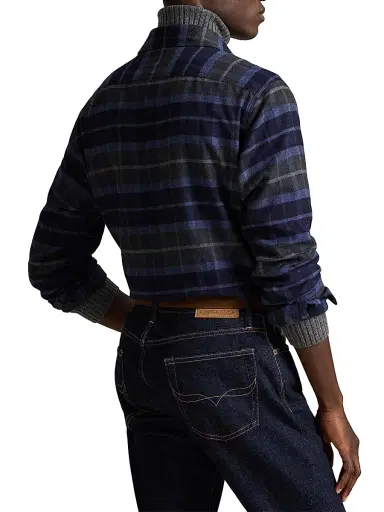 Polo Ralph Lauren Men's Super Ranch Plaid Cotton Flannel Shirt - Navy Grey Heather Multi - Size XL | Thumbnail 4 Polo Ralph Lauren Men's Super Ranch Plaid Cotton Flannel Shirt - Navy Grey Heather Multi - Size XL | Thumbnail 4
