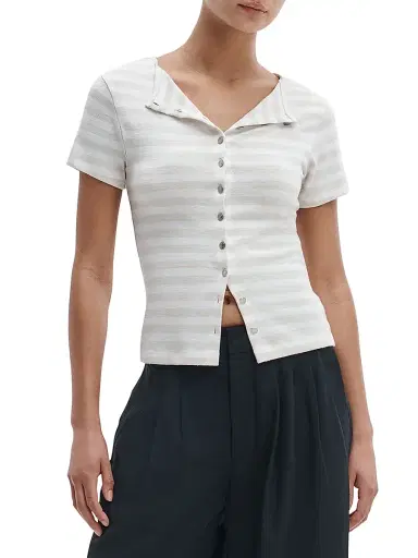 rag & bone Women's The Knit Striped Button-Front T-Shirt - Chalk Multi | Thumbnail 2 rag & bone Women's The Knit Striped Button-Front T-Shirt - Chalk Multi | Thumbnail 2