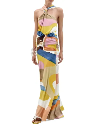 Silvia Tcherassi Women's Jedda Abstact Ruched Halter Gown | Thumbnail 2 Silvia Tcherassi Women's Jedda Abstact Ruched Halter Gown | Thumbnail 2