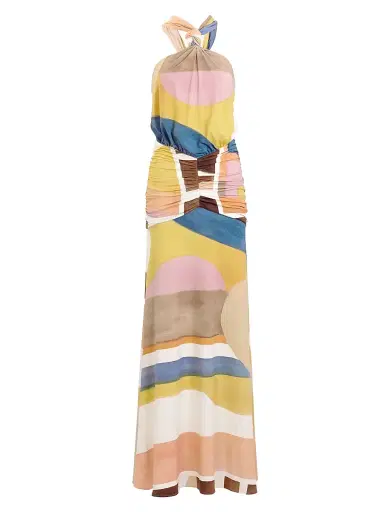 Silvia Tcherassi Women's Jedda Abstact Ruched Halter Gown | Thumbnail 1 Silvia Tcherassi Women's Jedda Abstact Ruched Halter Gown | Thumbnail 1