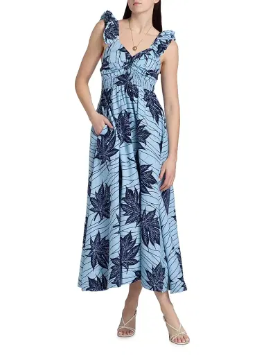 Elisamama Women's Ibukun Botanical-Print Cotton A-Line Midi-Dress | Thumbnail 2 Elisamama Women's Ibukun Botanical-Print Cotton A-Line Midi-Dress | Thumbnail 2