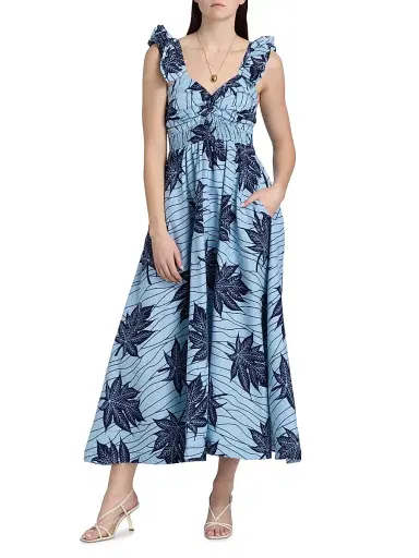 Elisamama Women's Ibukun Botanical-Print Cotton A-Line Midi-Dress | Thumbnail 3 Elisamama Women's Ibukun Botanical-Print Cotton A-Line Midi-Dress | Thumbnail 3