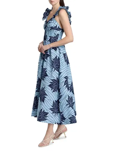 Elisamama Women's Ibukun Botanical-Print Cotton A-Line Midi-Dress | Thumbnail 4 Elisamama Women's Ibukun Botanical-Print Cotton A-Line Midi-Dress | Thumbnail 4