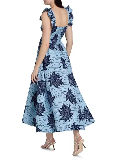 Elisamama Women's Ibukun Botanical-Print Cotton A-Line Midi-Dress | Thumbnail 5 Elisamama Women's Ibukun Botanical-Print Cotton A-Line Midi-Dress | Thumbnail 5