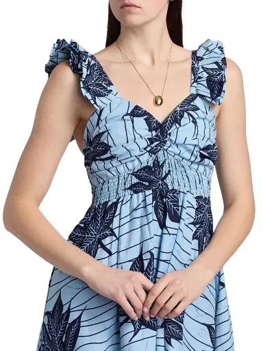 Elisamama Women's Ibukun Botanical-Print Cotton A-Line Midi-Dress | Thumbnail 6 Elisamama Women's Ibukun Botanical-Print Cotton A-Line Midi-Dress | Thumbnail 6