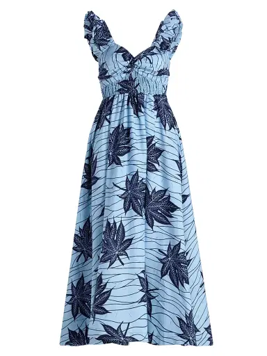 Elisamama Women's Ibukun Botanical-Print Cotton A-Line Midi-Dress | Thumbnail 1 Elisamama Women's Ibukun Botanical-Print Cotton A-Line Midi-Dress | Thumbnail 1