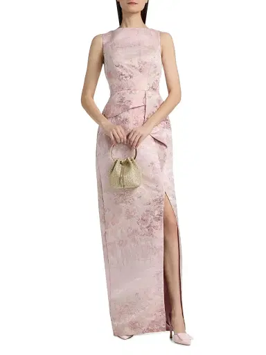 Kay Unger Women's Luciana Metallic Monet Jacquard Column Gown - Bloom | Thumbnail 2 Kay Unger Women's Luciana Metallic Monet Jacquard Column Gown - Bloom | Thumbnail 2