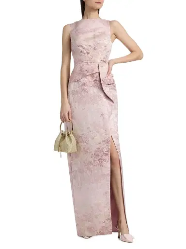Kay Unger Women's Luciana Metallic Monet Jacquard Column Gown - Bloom | Thumbnail 3 Kay Unger Women's Luciana Metallic Monet Jacquard Column Gown - Bloom | Thumbnail 3
