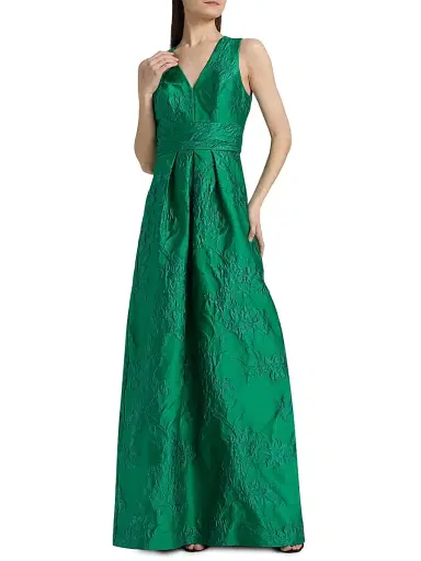 Kay Unger Women's Mariah Textured Floral Jacquard A-Line Gown - Fern Green | Thumbnail 2 Kay Unger Women's Mariah Textured Floral Jacquard A-Line Gown - Fern Green | Thumbnail 2