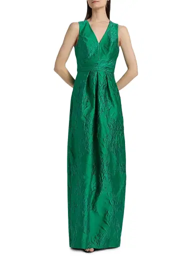Kay Unger Women's Mariah Textured Floral Jacquard A-Line Gown - Fern Green | Thumbnail 3 Kay Unger Women's Mariah Textured Floral Jacquard A-Line Gown - Fern Green | Thumbnail 3