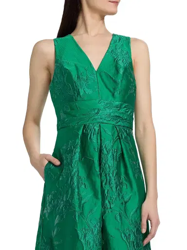 Kay Unger Women's Mariah Textured Floral Jacquard A-Line Gown - Fern Green | Thumbnail 6 Kay Unger Women's Mariah Textured Floral Jacquard A-Line Gown - Fern Green | Thumbnail 6