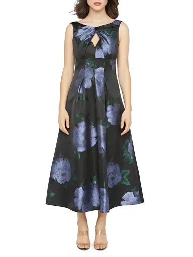 Kay Unger Women's Mia Floral Jacquard Tea-Length Cocktail Dress | Thumbnail 2 Kay Unger Women's Mia Floral Jacquard Tea-Length Cocktail Dress | Thumbnail 2