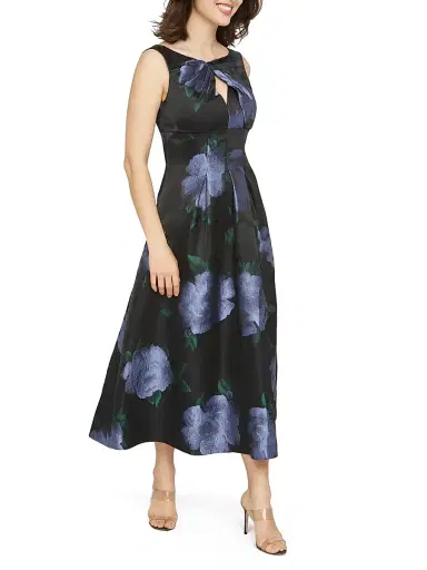Kay Unger Women's Mia Floral Jacquard Tea-Length Cocktail Dress | Thumbnail 3 Kay Unger Women's Mia Floral Jacquard Tea-Length Cocktail Dress | Thumbnail 3