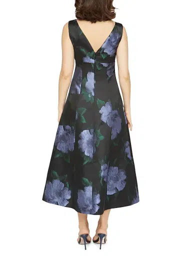 Kay Unger Women's Mia Floral Jacquard Tea-Length Cocktail Dress | Thumbnail 4 Kay Unger Women's Mia Floral Jacquard Tea-Length Cocktail Dress | Thumbnail 4
