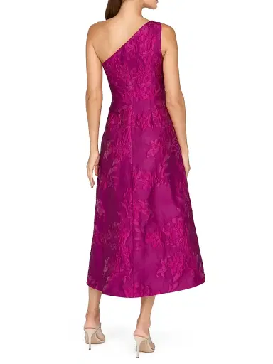 Kay Unger Women's Dorrit Floral Jacquard One-Shoulder Tea-Length Dress - Vivid Berry | Thumbnail 4 Kay Unger Women's Dorrit Floral Jacquard One-Shoulder Tea-Length Dress - Vivid Berry | Thumbnail 4