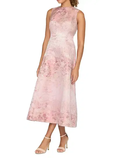 Kay Unger Women's Philippa Metallic Jacquard Tea-Length Dress - Bloom | Thumbnail 2 Kay Unger Women's Philippa Metallic Jacquard Tea-Length Dress - Bloom | Thumbnail 2