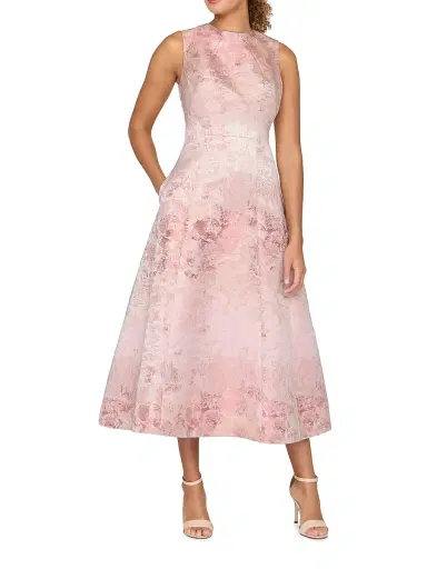 Kay Unger Women's Philippa Metallic Jacquard Tea-Length Dress - Bloom | Thumbnail 4 Kay Unger Women's Philippa Metallic Jacquard Tea-Length Dress - Bloom | Thumbnail 4
