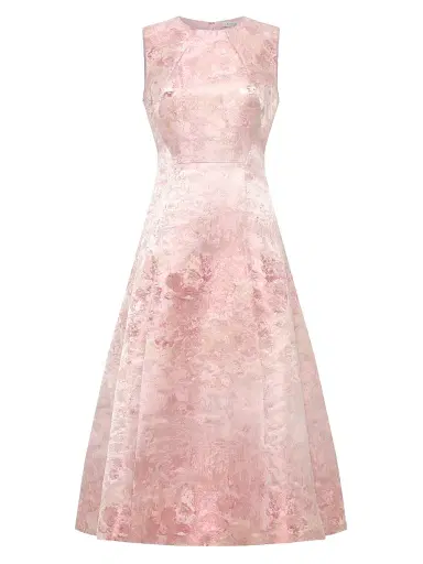 Kay Unger Women's Philippa Metallic Jacquard Tea-Length Dress - Bloom | Thumbnail 1 Kay Unger Women's Philippa Metallic Jacquard Tea-Length Dress - Bloom | Thumbnail 1