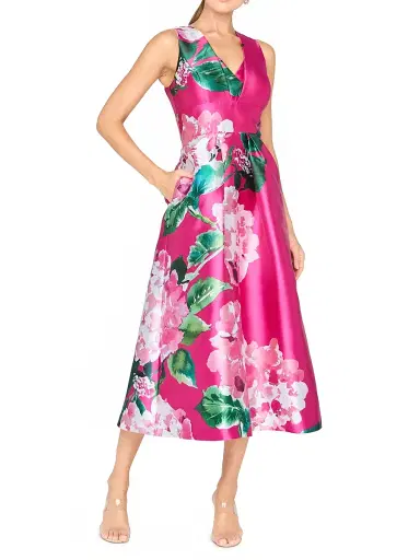 Kay Unger Women's Raina Hydrangea Tea-Length Dress - Spring Pink | Thumbnail 2 Kay Unger Women's Raina Hydrangea Tea-Length Dress - Spring Pink | Thumbnail 2