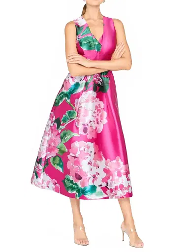 Kay Unger Women's Raina Hydrangea Tea-Length Dress - Spring Pink | Thumbnail 3 Kay Unger Women's Raina Hydrangea Tea-Length Dress - Spring Pink | Thumbnail 3