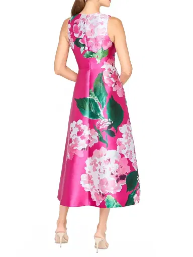 Kay Unger Women's Raina Hydrangea Tea-Length Dress - Spring Pink | Thumbnail 4 Kay Unger Women's Raina Hydrangea Tea-Length Dress - Spring Pink | Thumbnail 4