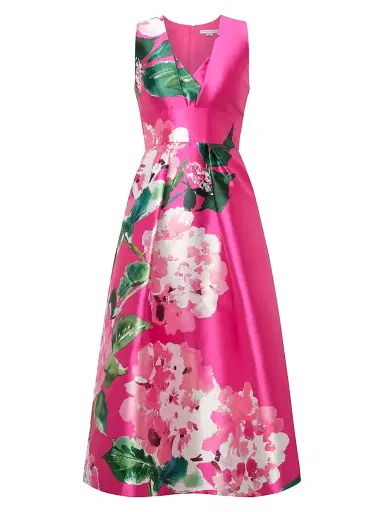 Kay Unger Women's Raina Hydrangea Tea-Length Dress - Spring Pink | Thumbnail 1 Kay Unger Women's Raina Hydrangea Tea-Length Dress - Spring Pink | Thumbnail 1