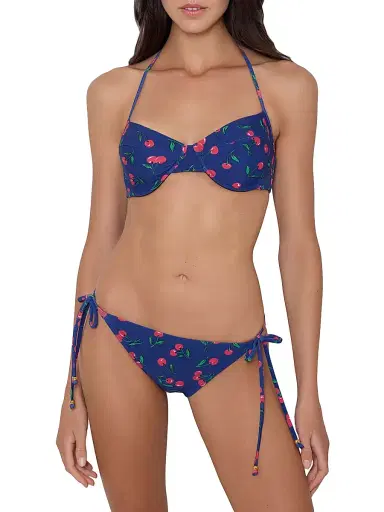 Shoshanna Women's Cherry-Printed Bra Halter Bikini Top - Navy Red Green | Thumbnail 2 Shoshanna Women's Cherry-Printed Bra Halter Bikini Top - Navy Red Green | Thumbnail 2