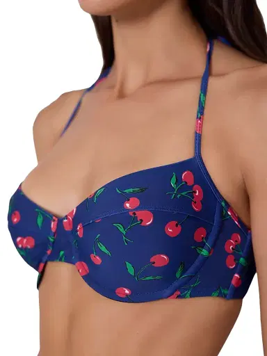 Shoshanna Women's Cherry-Printed Bra Halter Bikini Top - Navy Red Green | Thumbnail 4 Shoshanna Women's Cherry-Printed Bra Halter Bikini Top - Navy Red Green | Thumbnail 4