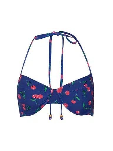 Shoshanna Women's Cherry-Printed Bra Halter Bikini Top - Navy Red Green | Thumbnail 1 Shoshanna Women's Cherry-Printed Bra Halter Bikini Top - Navy Red Green | Thumbnail 1