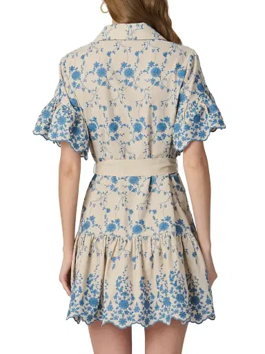 Shoshanna Women's Lima Floral Cotton-Blend Minidress - Flax Powder Blue | Thumbnail 3 Shoshanna Women's Lima Floral Cotton-Blend Minidress - Flax Powder Blue | Thumbnail 3