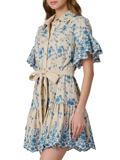 Shoshanna Women's Lima Floral Cotton-Blend Minidress - Flax Powder Blue | Thumbnail 4 Shoshanna Women's Lima Floral Cotton-Blend Minidress - Flax Powder Blue | Thumbnail 4
