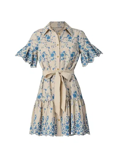 Shoshanna Women's Lima Floral Cotton-Blend Minidress - Flax Powder Blue | Thumbnail 1 Shoshanna Women's Lima Floral Cotton-Blend Minidress - Flax Powder Blue | Thumbnail 1