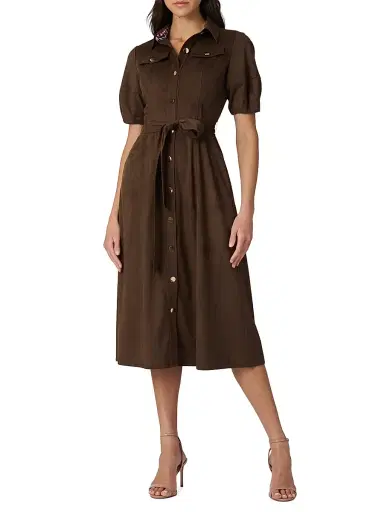 Shoshanna Women's Mara Faux-Suede Button-Front Midi-Dress - Espresso | Thumbnail 2 Shoshanna Women's Mara Faux-Suede Button-Front Midi-Dress - Espresso | Thumbnail 2