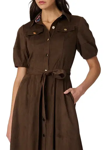 Shoshanna Women's Mara Faux-Suede Button-Front Midi-Dress - Espresso | Thumbnail 4 Shoshanna Women's Mara Faux-Suede Button-Front Midi-Dress - Espresso | Thumbnail 4