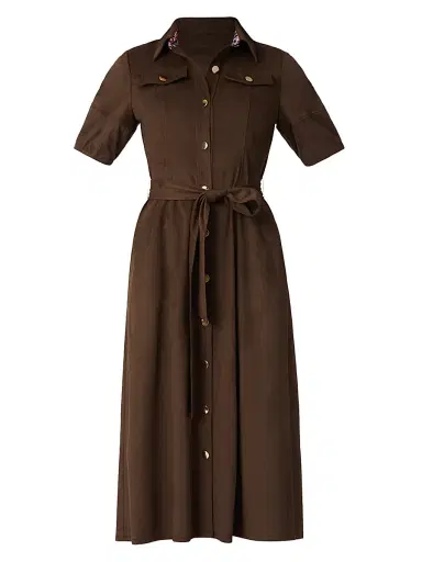Shoshanna Women's Mara Faux-Suede Button-Front Midi-Dress - Espresso | Thumbnail 1 Shoshanna Women's Mara Faux-Suede Button-Front Midi-Dress - Espresso | Thumbnail 1