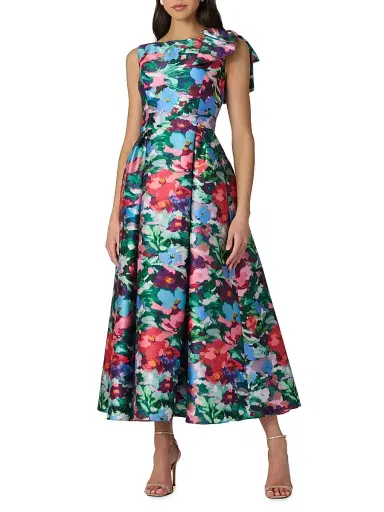 Shoshanna Women's Eleanor Pleated Floral Midi-Dress - Navy Multi | Thumbnail 2 Shoshanna Women's Eleanor Pleated Floral Midi-Dress - Navy Multi | Thumbnail 2