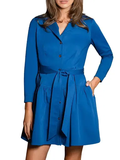 Shoshanna Women's Emma Tie-Waist Mini-Shirtdress - Deep Blue | Thumbnail 2 Shoshanna Women's Emma Tie-Waist Mini-Shirtdress - Deep Blue | Thumbnail 2