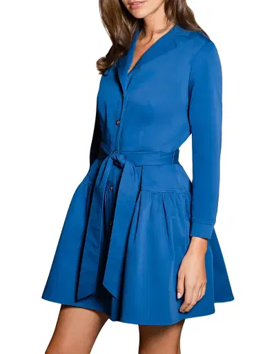 Shoshanna Women's Emma Tie-Waist Mini-Shirtdress - Deep Blue | Thumbnail 3 Shoshanna Women's Emma Tie-Waist Mini-Shirtdress - Deep Blue | Thumbnail 3
